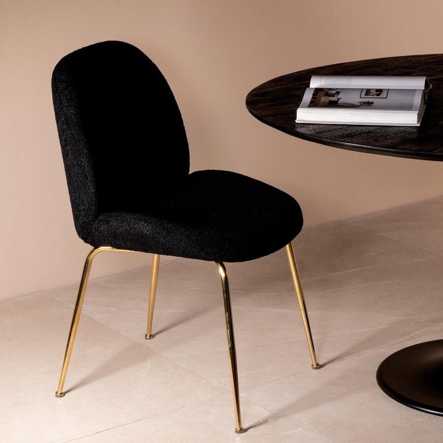 Giga Meubel Eetkamerstoel Teddy Zwart Gouden Onderstel Stoel Dewi Luxe Set van 2