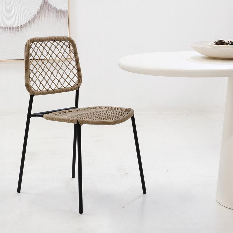 Giga Meubel Eetkamerstoel Touw Naturel Metalen Onderstel Zithoogte 46.5cm Tuinstoel Elie Rope Naturel - Foto 2
