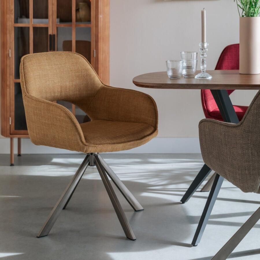 Giga Meubel Eetkamerstoel Toye Geel Stof Draaibaar Set van 2 - Foto 2