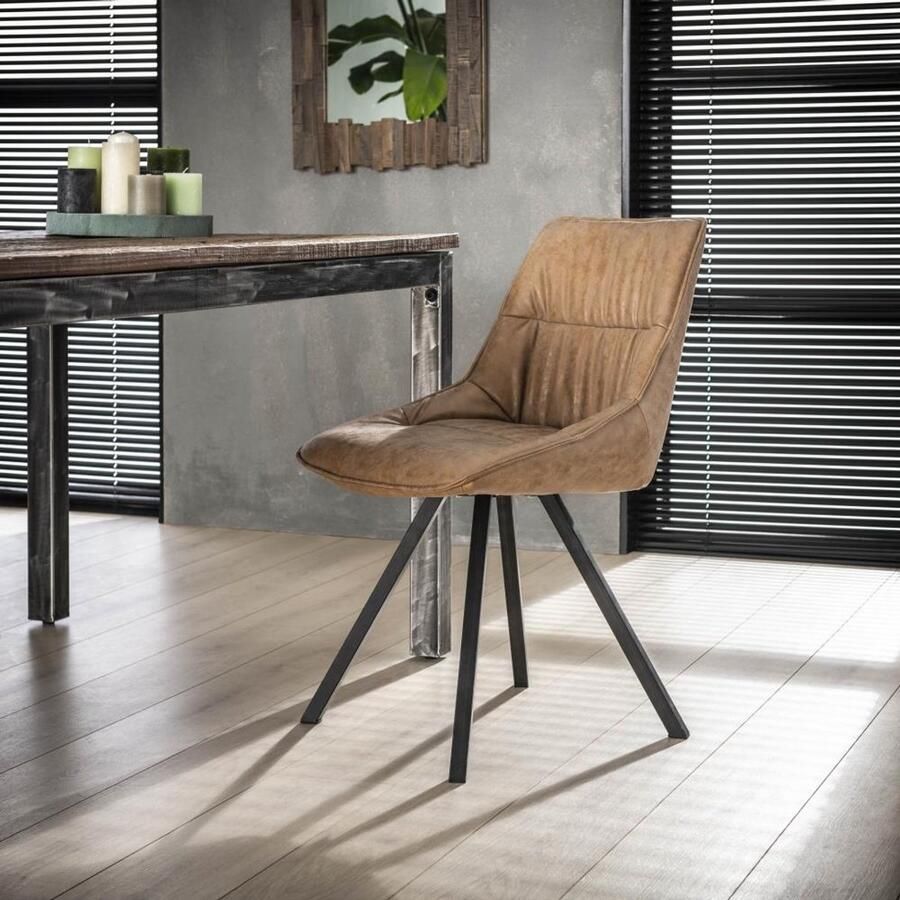 Giga Meubel Eetkamerstoel Bruin PU Leer & Staal 50x58x82cm Eetkamerstoel Vierpoot Set van 4