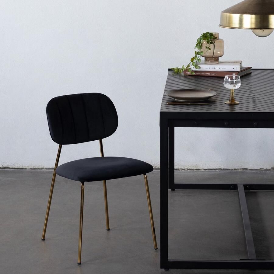 Giga Meubel Eetkamerstoel Zwart Gouden Onderstel Stoel Jin Luxe Set van 2