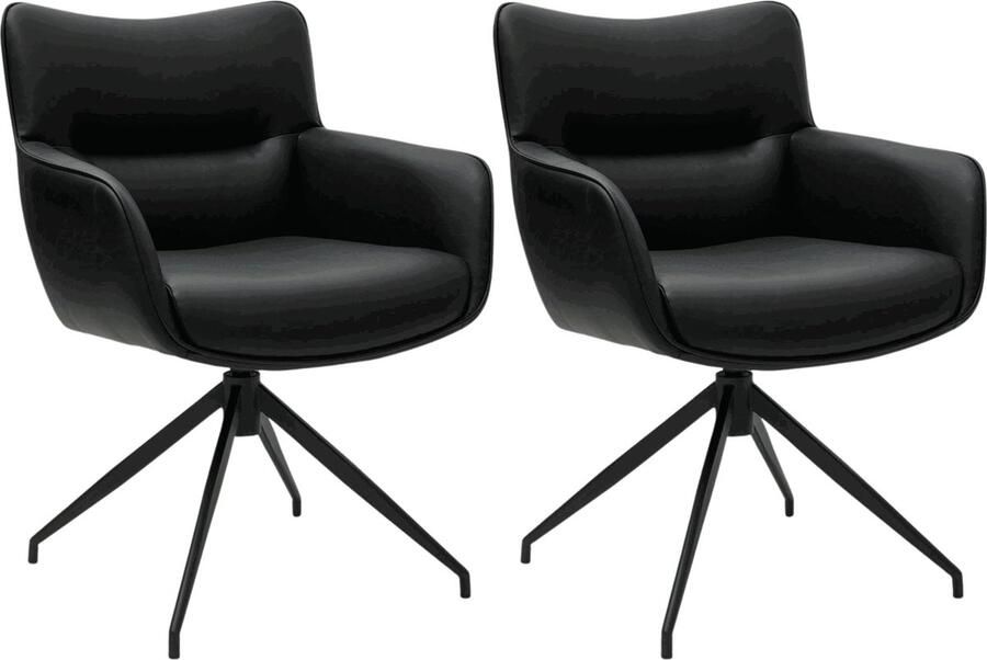 Giga Meubel Eetkamerstoel Zwart Set Van 2 Metaal & Kunstleer 55x60x84 cm Eetkamerstoel Jessica