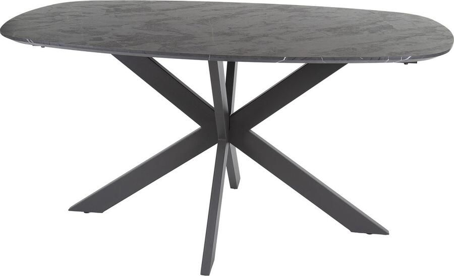 Giga Meubel Eetkamertafel Deens Ovaal Zwart Marmerlook 150x90x76cm