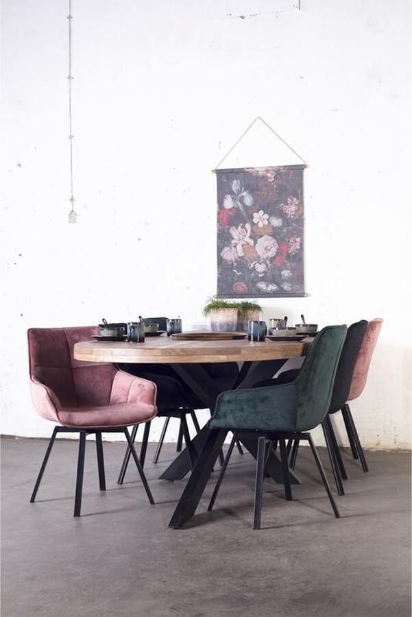 Giga Meubel Eettafel Ovaal Mangohout Zwart Metaal Onderstel Barn - Foto 4