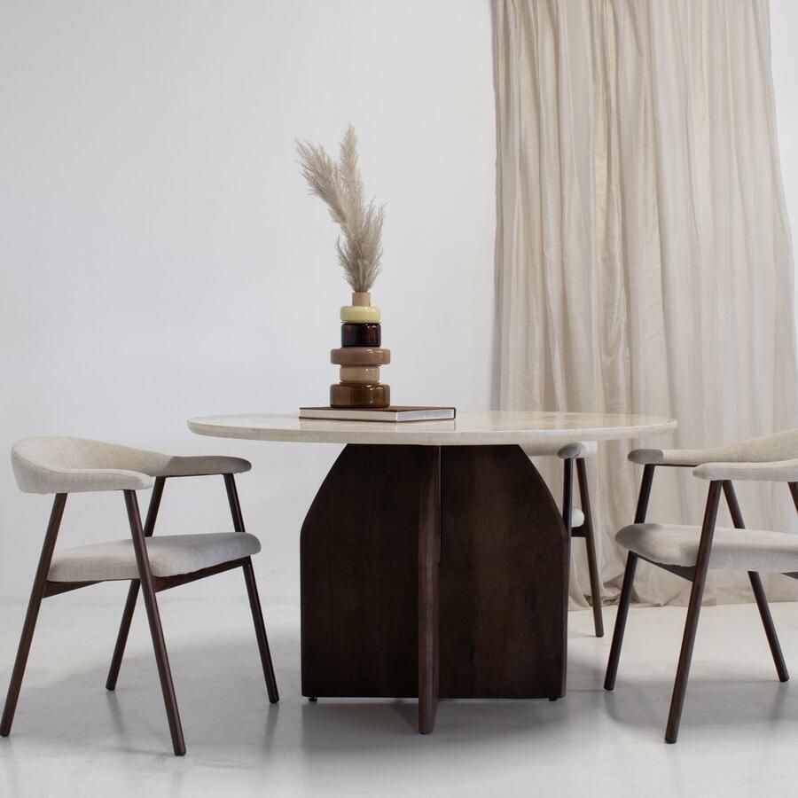 Giga Meubel Eettafel Danae Donkerbruin Marmer Ø130cm