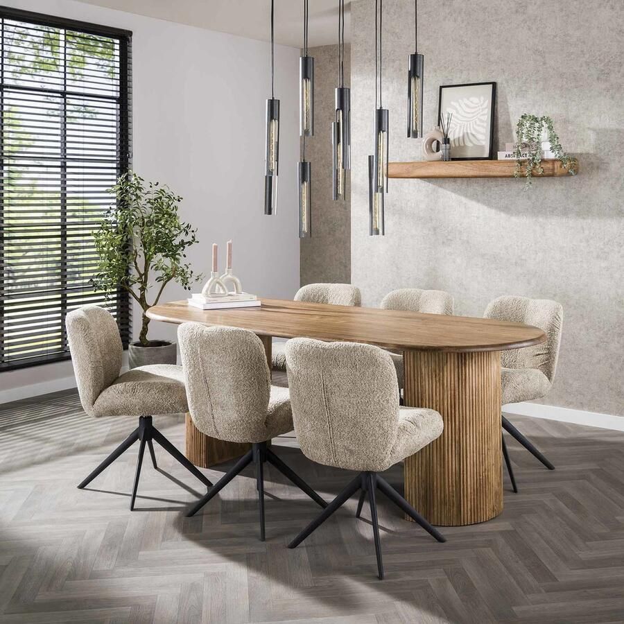 Giga Meubel Eettafel Deens Ovaal Naturel Mangohout 215x90x78cm wave - Foto 2