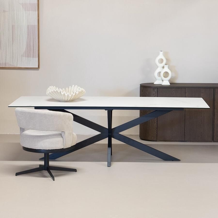 Giga Meubel Eettafel Rechthoek 200cm Keramisch Wit X-Poot Alesso