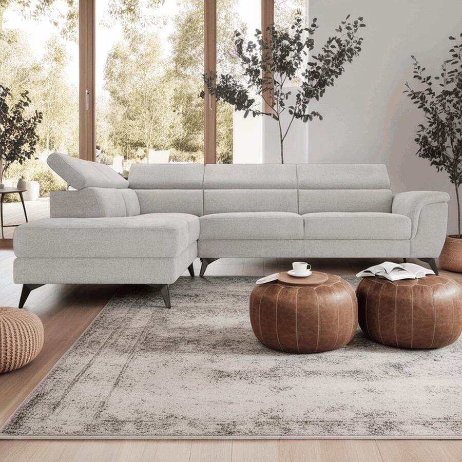 Giga Meubel Hoekbank Links Grijs Stof 290x95x90cm Zitdiepte 55cm