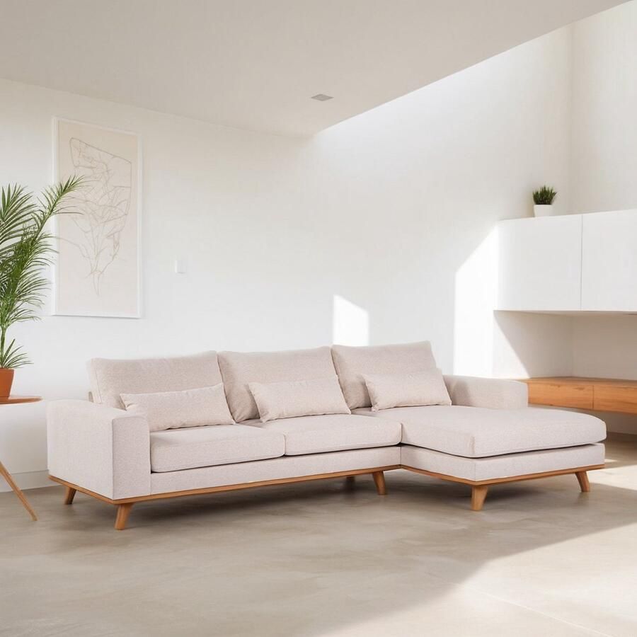 Giga Meubel Hoekbank Stof Beige 3-Zits Rechts Grande