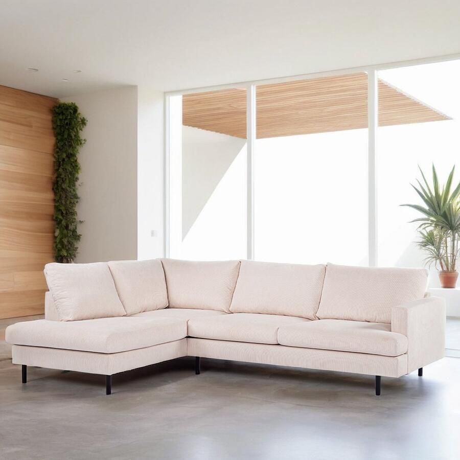Giga Meubel Hoekbank Stof Beige Metaal 3-Zits Links Fjord