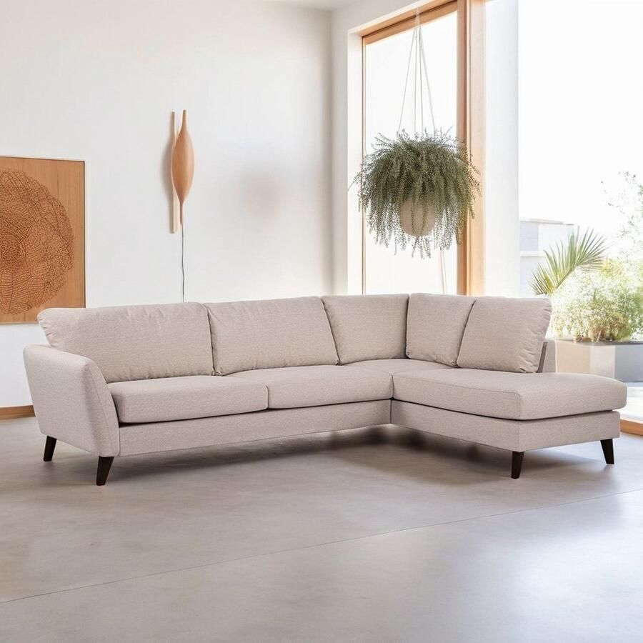 Giga Meubel Hoekbank Stof Beige Zwart 3-Zits Rechts 278cm Inari