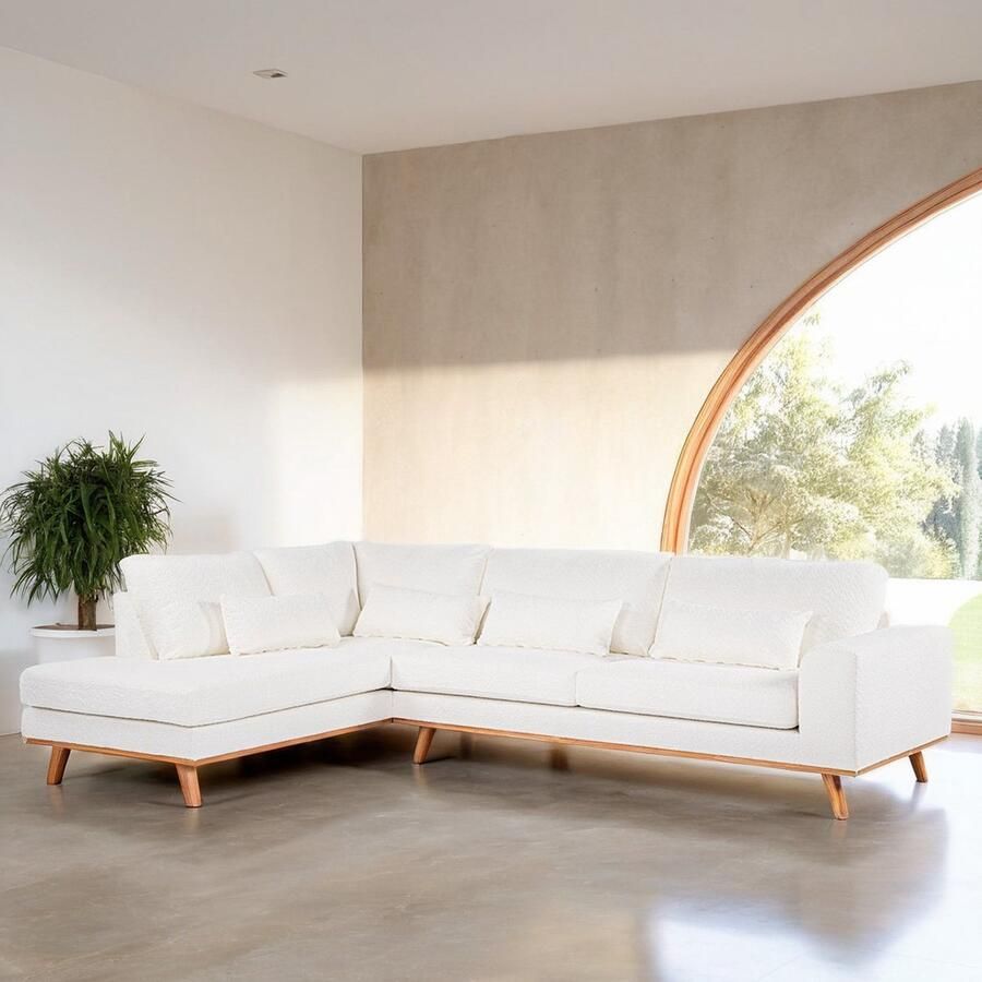 Giga Meubel Hoekbank Stof Naturel|Wit 3-Zits Links Abriamo