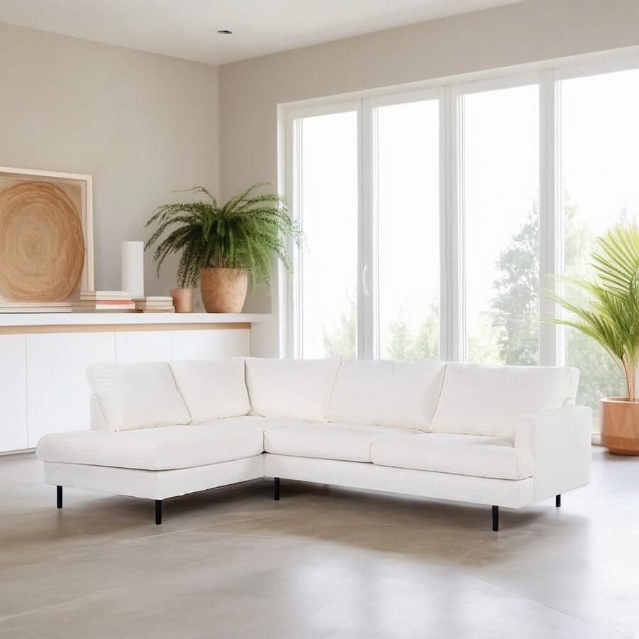 Giga Meubel Hoekbank Stof Naturel Zwart 3-Zits Links Abriamo