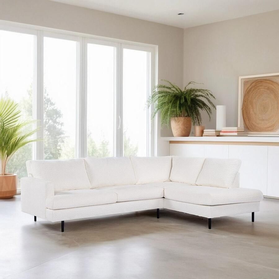 Giga Meubel Hoekbank Stof Naturel Zwart 3-Zits Rechts Abriamo