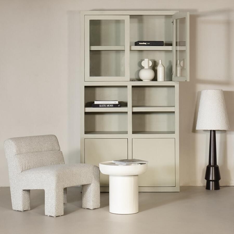 Giga Meubel Wandkast Beige Mangohout Glazen Deuren 120x45x220cm Xander