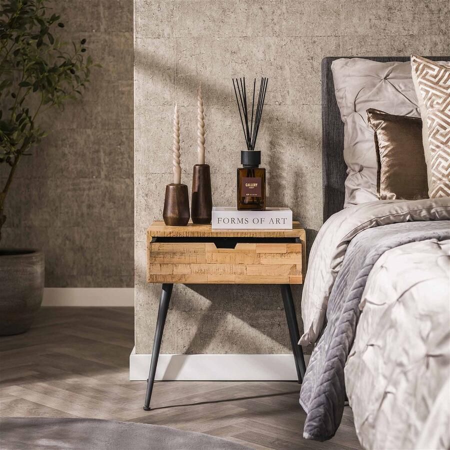 Giga Meubel Nachtkastje 1 Lade Teakhout Naturel 45x35x50cm Kast Teca