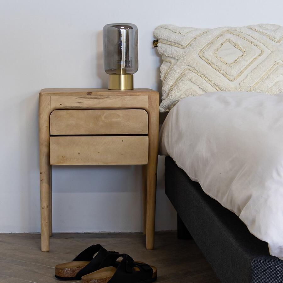 Giga Meubel Nachtkastje Naturel Mangohout 60cm 2 Lades Berend