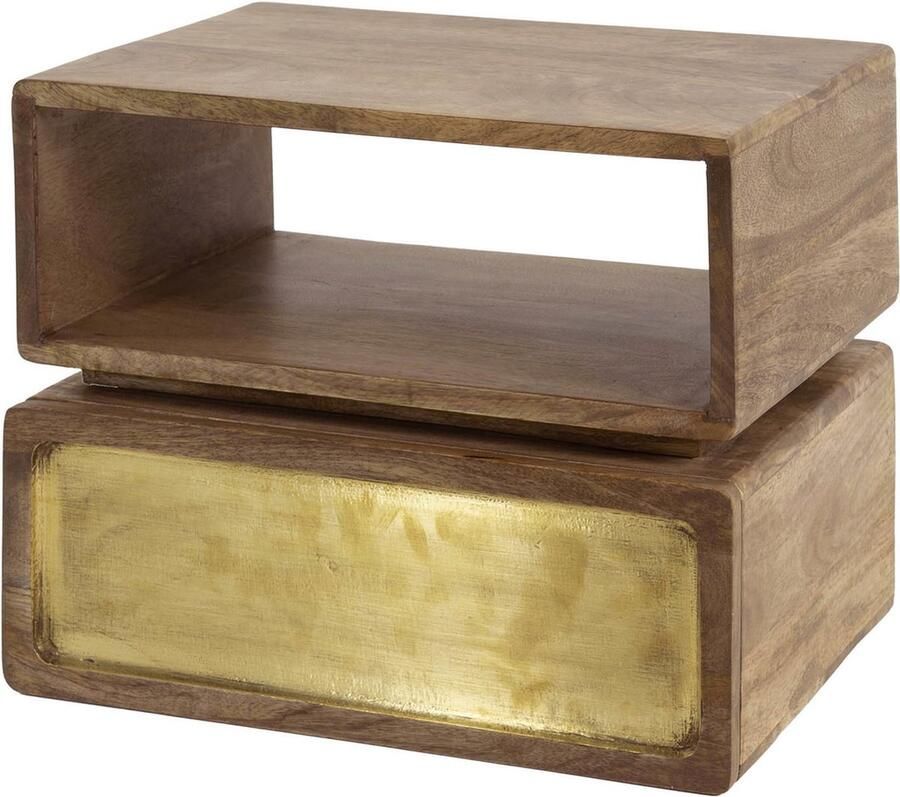 Giga Meubel Zwevend Nachtkastje Brass 1-Lade Mangohout & Messing 40x30x33 cm