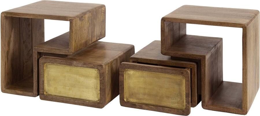 Giga Meubel Nachtkastje Brass Naturel Hout Set van 2 42x30x30cm