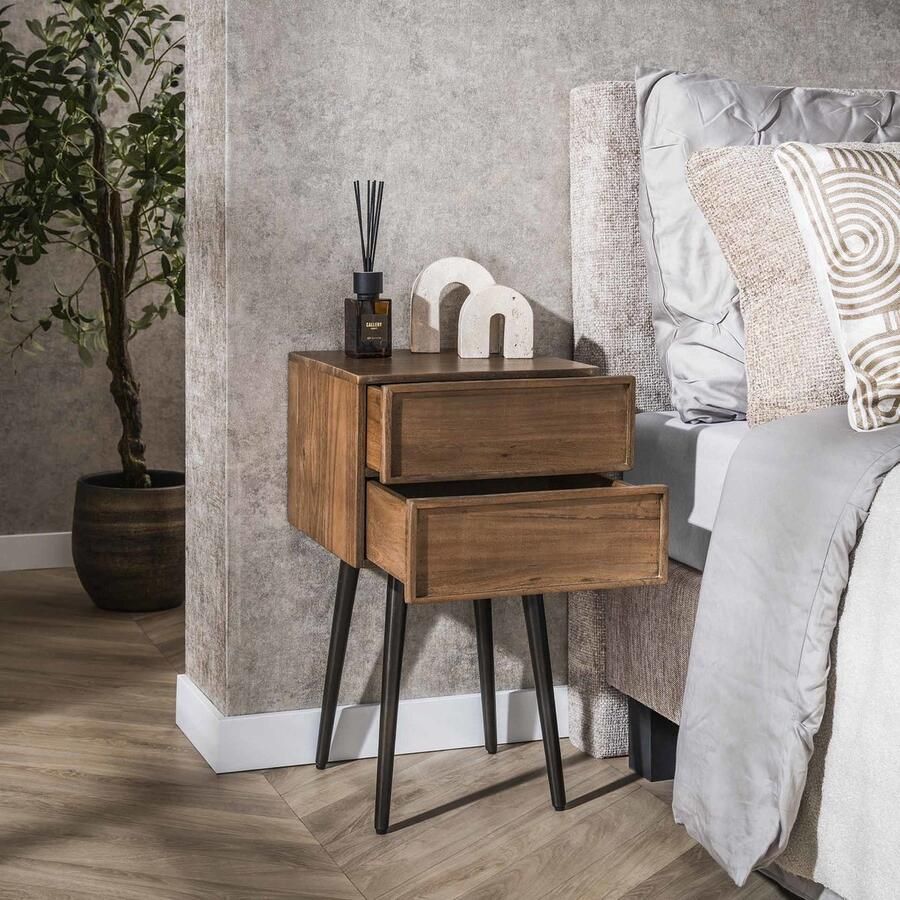Giga Meubel Nachtkastje Carve Links Bruin Acaciahout 60x30x61cm