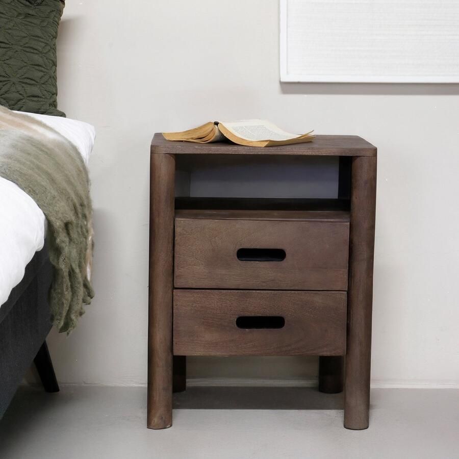 Giga Meubel Nachtkastje Doria Naturel Mangohout 2 Laden 45x38x57cm