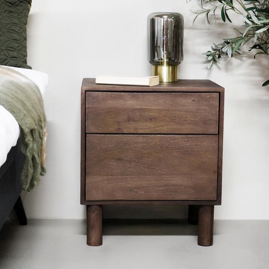 Giga Meubel Nachtkastje Liana Bruin Mangohout 2 Lades 50x38x57cm
