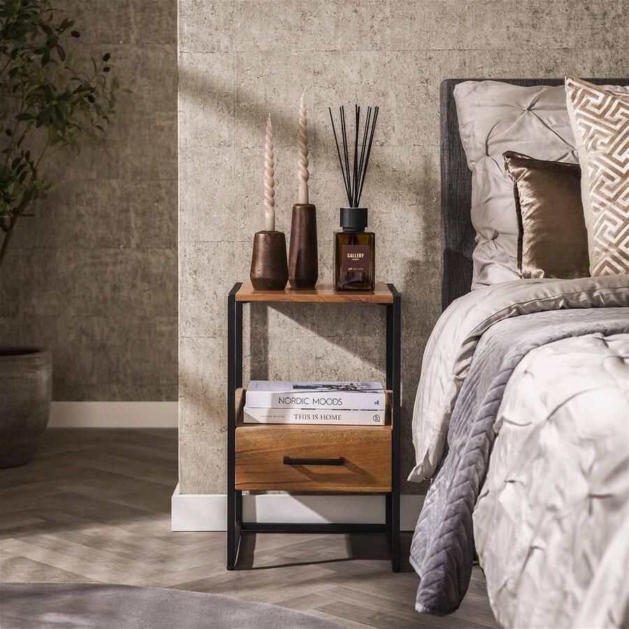 Giga Meubel Nachtkastje Niche XS 1 Lade Massief Acacia Naturel