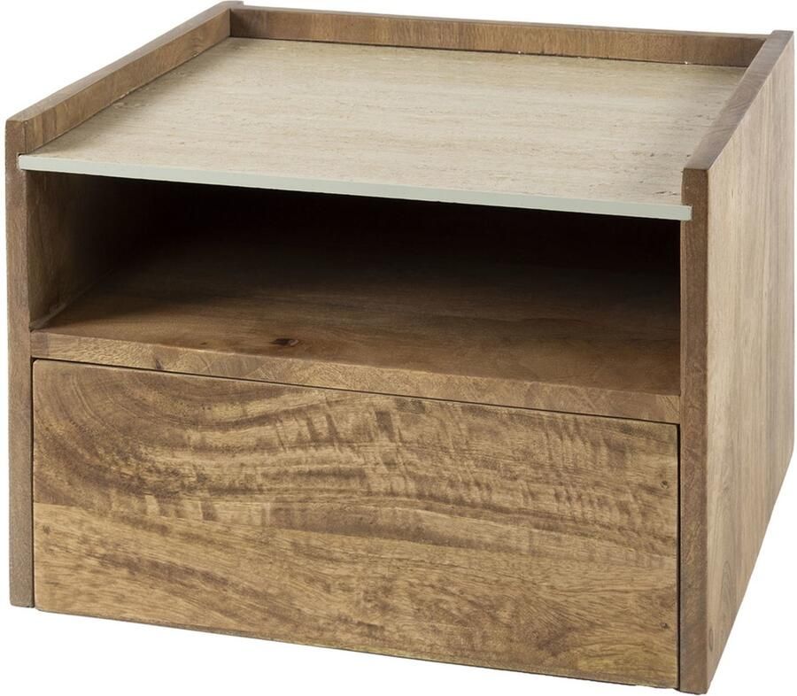Giga Meubel Nachtkastje Zwevend Travertin|Hout 40x35x30cm Nuovo