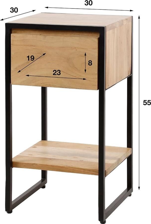 Giga Meubel Nachtkastje Straight Naturel Acaciahout 30x30x55cm