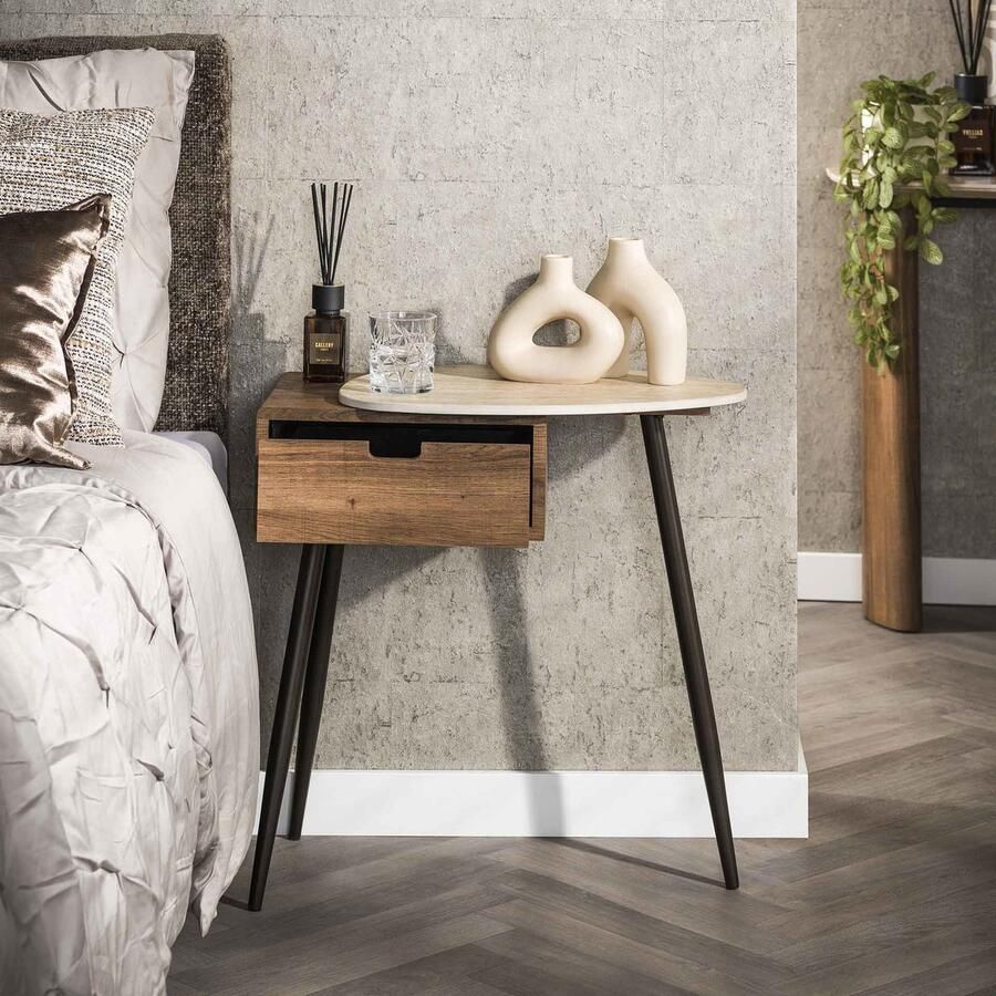 Giga Meubel Nachtkastje Travino Rechts Hout Travertin 60x35x60cm