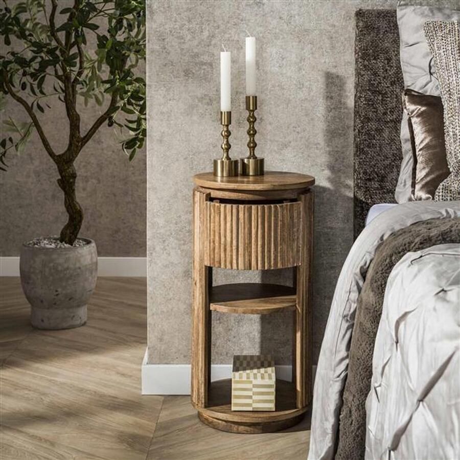 Giga Meubel Nachtkastje Wave Xs Rond 1 Lade Massief Mango Zand