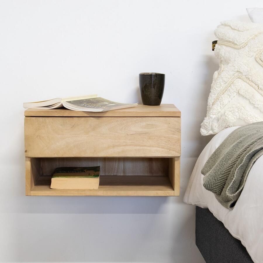 Giga Meubel Nachtkastje Zwevend Tessa Naturel Mangohout 45x30x25cm - Foto 2