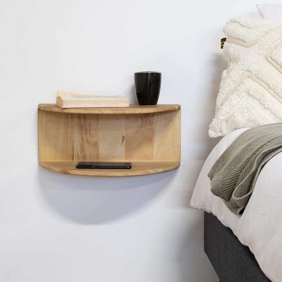 Giga Meubel Nachtkastje Zwevend Vera Naturel Mangohout 45x28x22cm