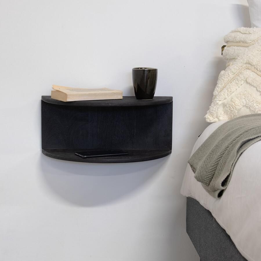 Giga Meubel Nachtkastje Zwevend Vera Zwart Mangohout 45x28x22cm