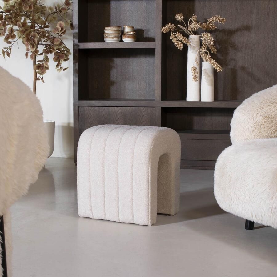 Giga Meubel Poef Sera Bouclé Taupe 41x38x45cm Japandi Stijl - Foto 2