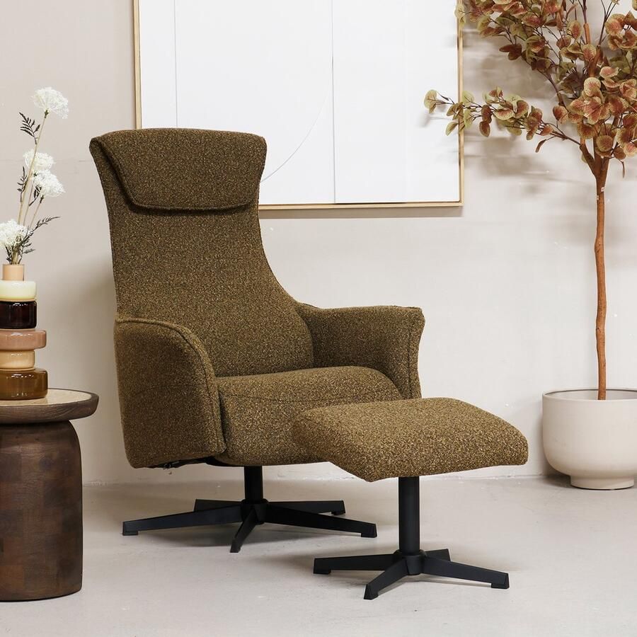 Giga Meubel Relaxfauteuil Katie Groen Stof Met Voetenbankje