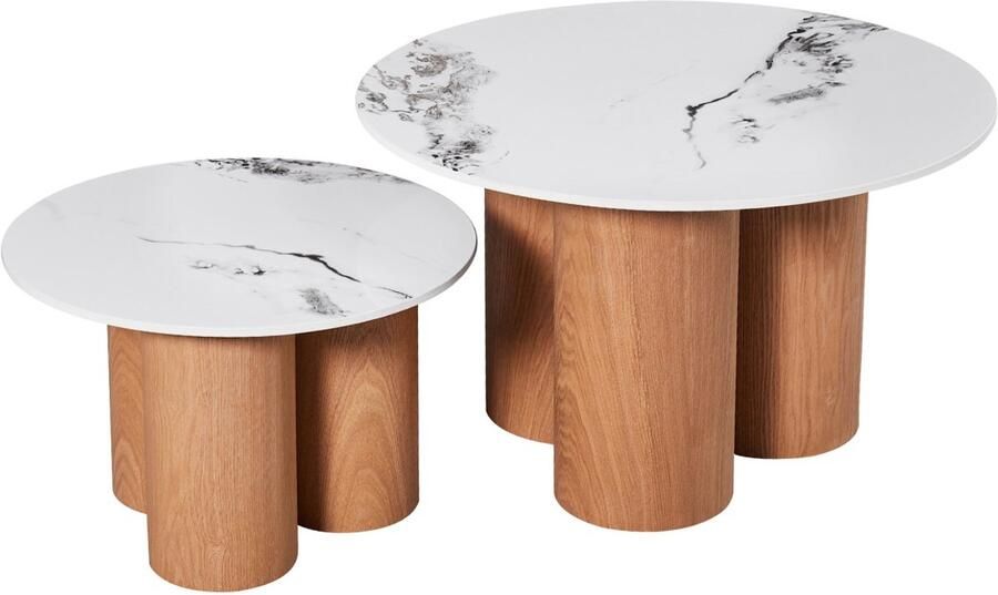 Giga Meubel Salontafel Alita Wit Keramiek Naturel Ø70 50x42 32cm