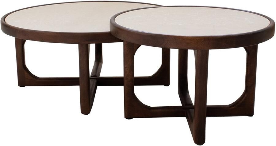 Giga Meubel Salontafel Ayase Marmer Donkerbruin Set van 2