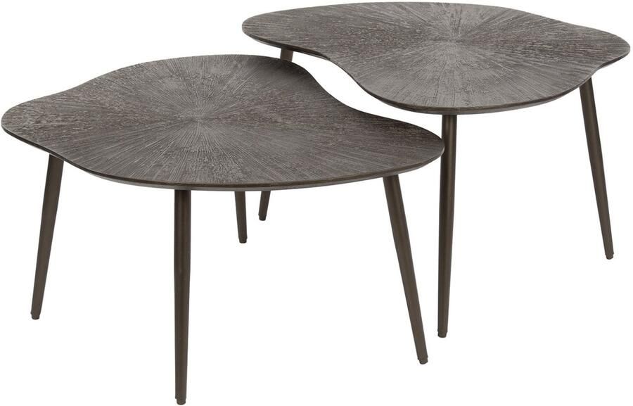 Giga Meubel Salontafel Brown Ray Metal Leaf Bruin Metaal Set van 2
