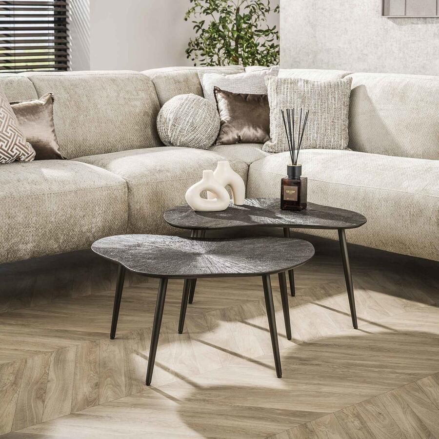 Giga Meubel Salontafel Brown Ray Metal Leaf Bruin Metaal Set van 2 - Foto 2