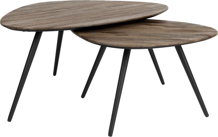 Giga Meubel Salontafel Donkerbruin Teak Set Van 2 80x59x39cm Pion