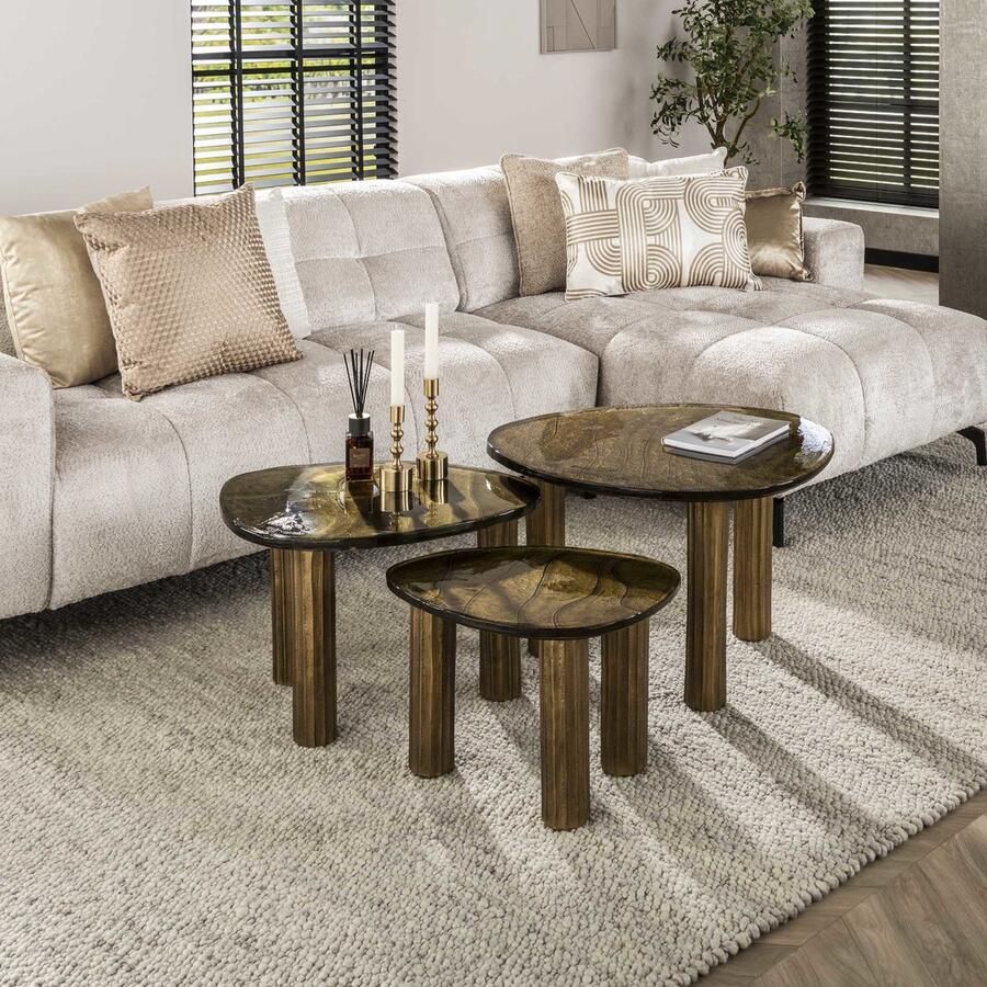 Giga Meubel Salontafel Goud Glas 62x45x40cm Eclipse