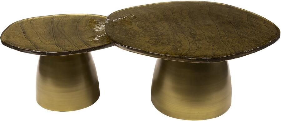 Giga Meubel Salontafel Eclipse Goud Metaal Glas Set van 2 80x70x40cm