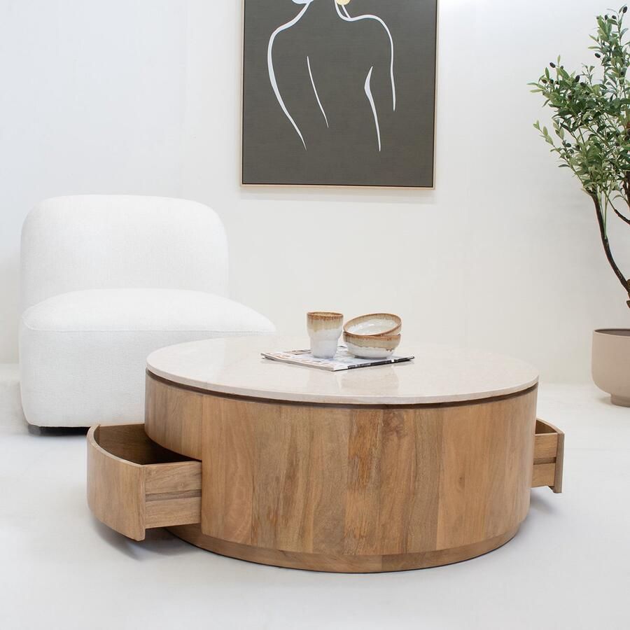 Giga Meubel Salontafel Elan met Lades Marmer Naturel