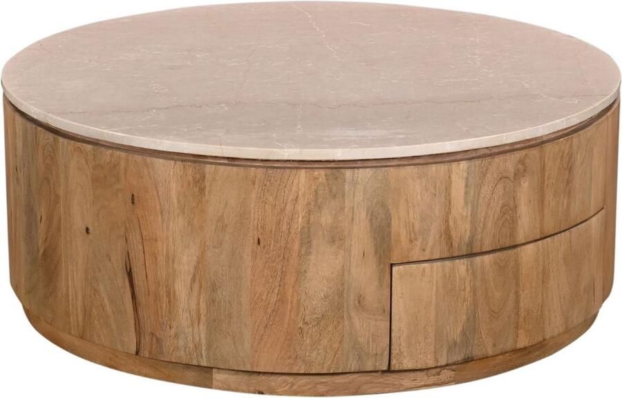 Giga Meubel Salontafel Elan Rond Travertin Naturel 90x90x35cm Incl. Lades - Foto 2
