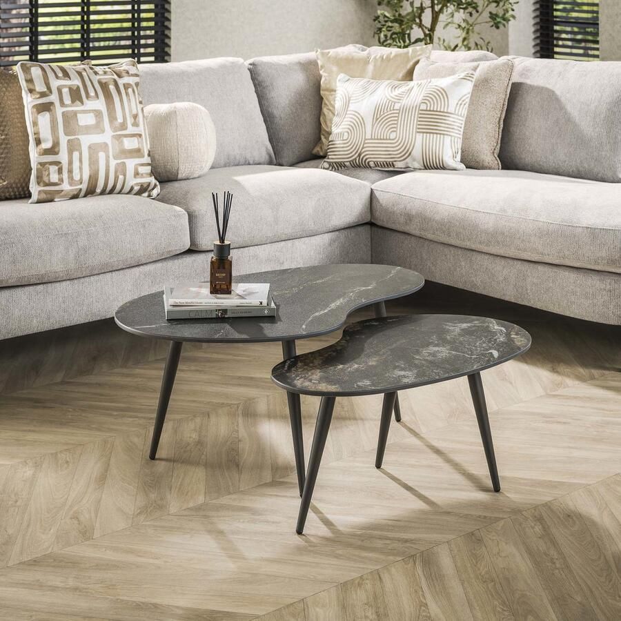 Giga Meubel Salontafel Zwart Keramiek 91x55x35cm Set Van 2