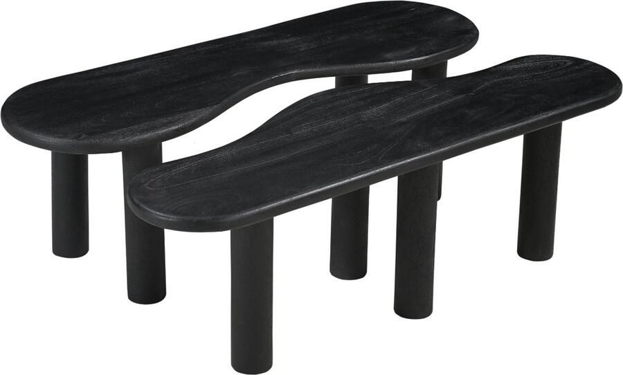 Giga Meubel Salontafel Organisch Zwart Mangohout 120cm Set van 2 Salontafel Ilse