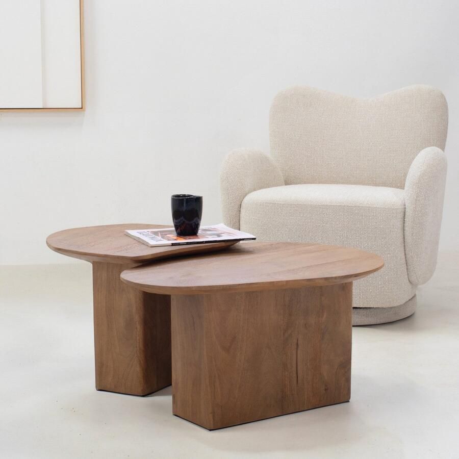 Giga Meubel Salontafel Jinte Organisch Mangohout Bruin Set van 2