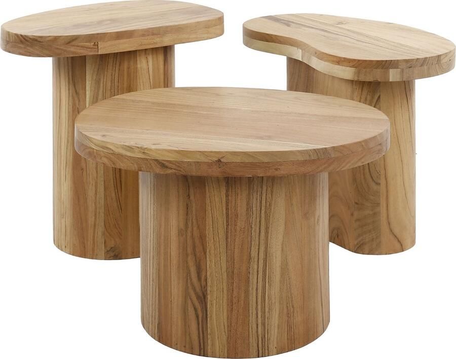 Giga Meubel Salontafel Kiezelvormig Naturel Acaciahout Set van 3