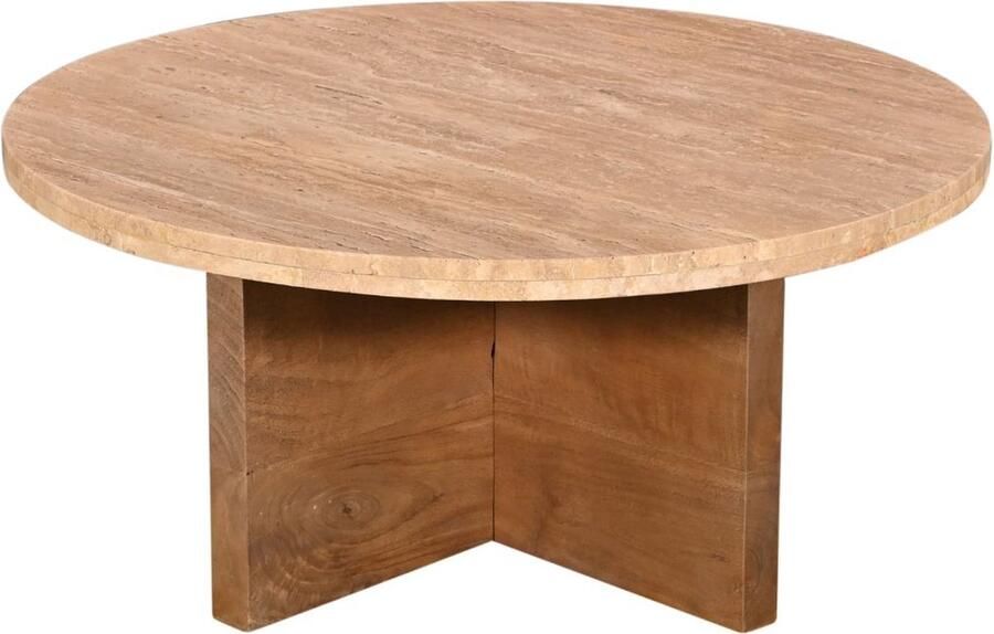 Giga Meubel Salontafel Leno Rond Travertin Hout Naturel Set van 2 - Foto 4